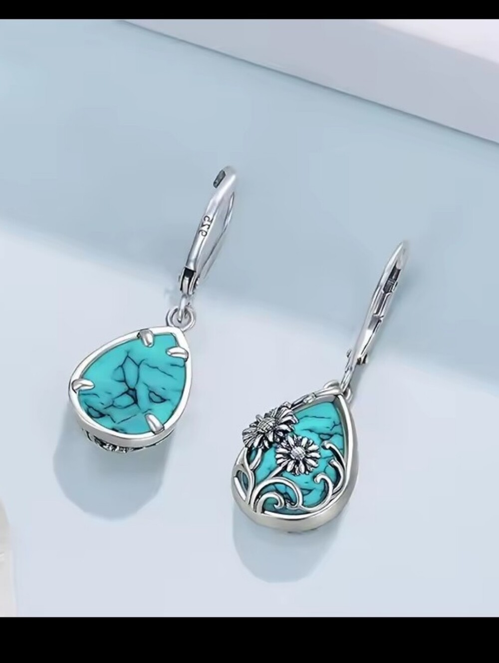 Turquoise Earrings Sunflower‎ Vintage Jewelry New G21